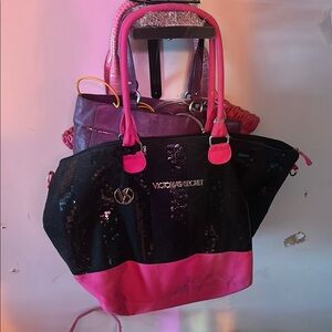 Victoria's Secret Black and Pink Tote Bag